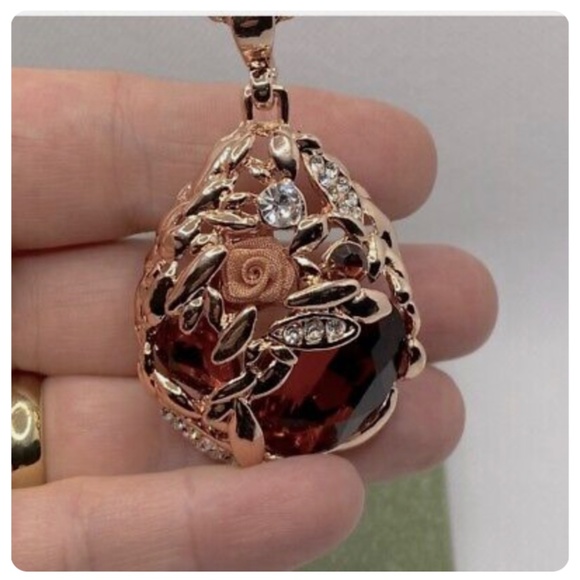 Minagoo Water-Drop Pendant Rose Flower Rhinestone - Picture 5 of 6